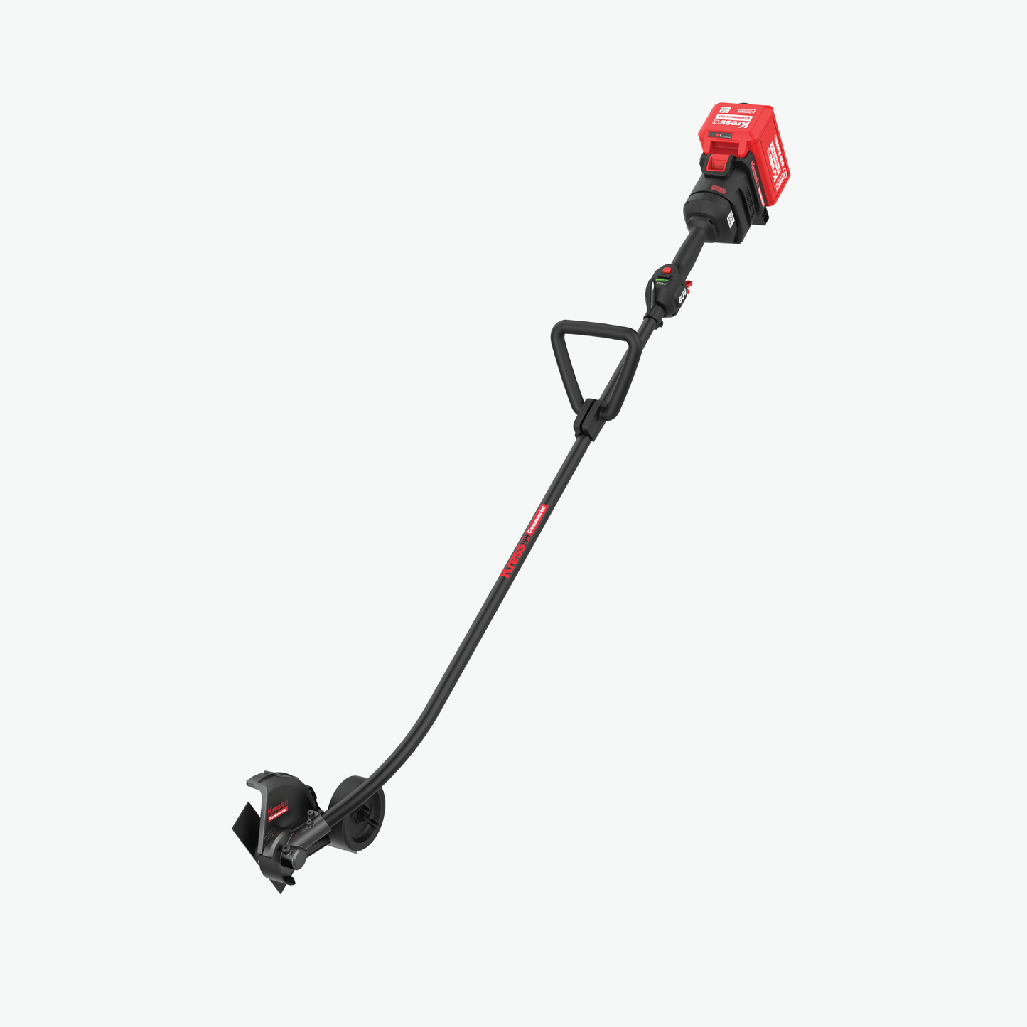 Kress Commercial 60V 8" Lawn Edger (Curved Shaft) front view with battery
