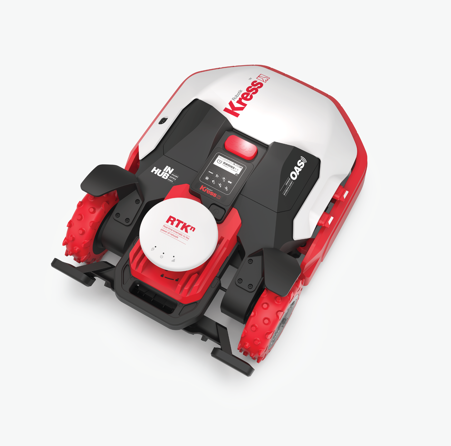 Kress KR233 lawn mower top view on a white background