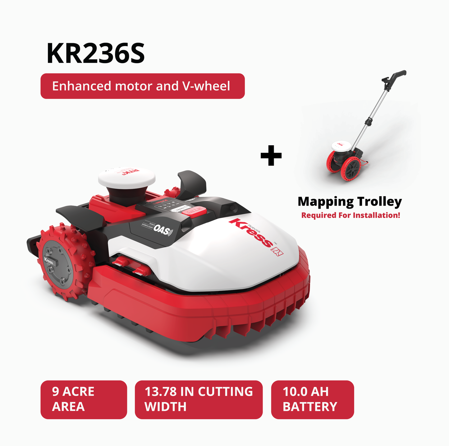 KR236S Kress RTKⁿ 6-acre robotic lawn mower with OAS, enhanced motor and V-Wheel