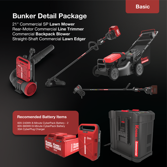Kress 60V Commercial: Lawn Mower, Line Trimmer, Backpack Blower, Lawn Edger, CyberPack Batteries, CyberPlug Charger