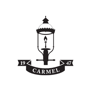 Black and white logo of a lantern with 'Carmel' and '1947' text on a white background