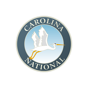 Carolina National logo with a stork on a blue background