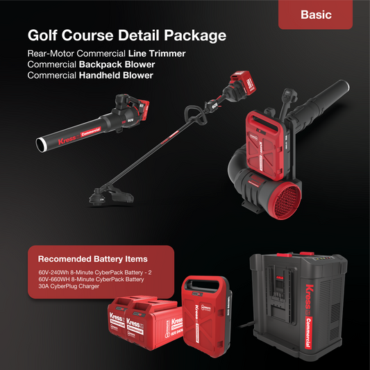 Basic Golf Course Detail Package: Line Trimmer, Backpack Blower, Handheld Blower, CyberPack Batteries, CyberPlug Charger