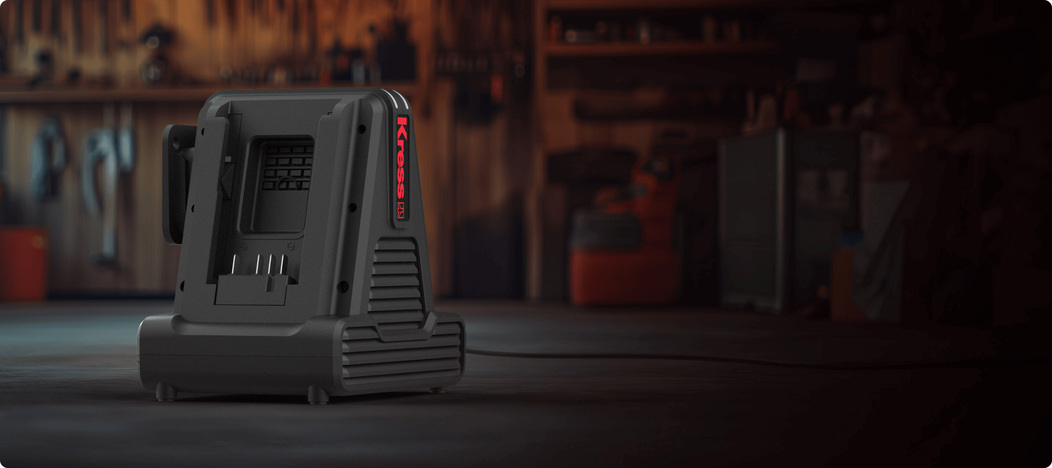 Kress Dual Port Charger in the garage