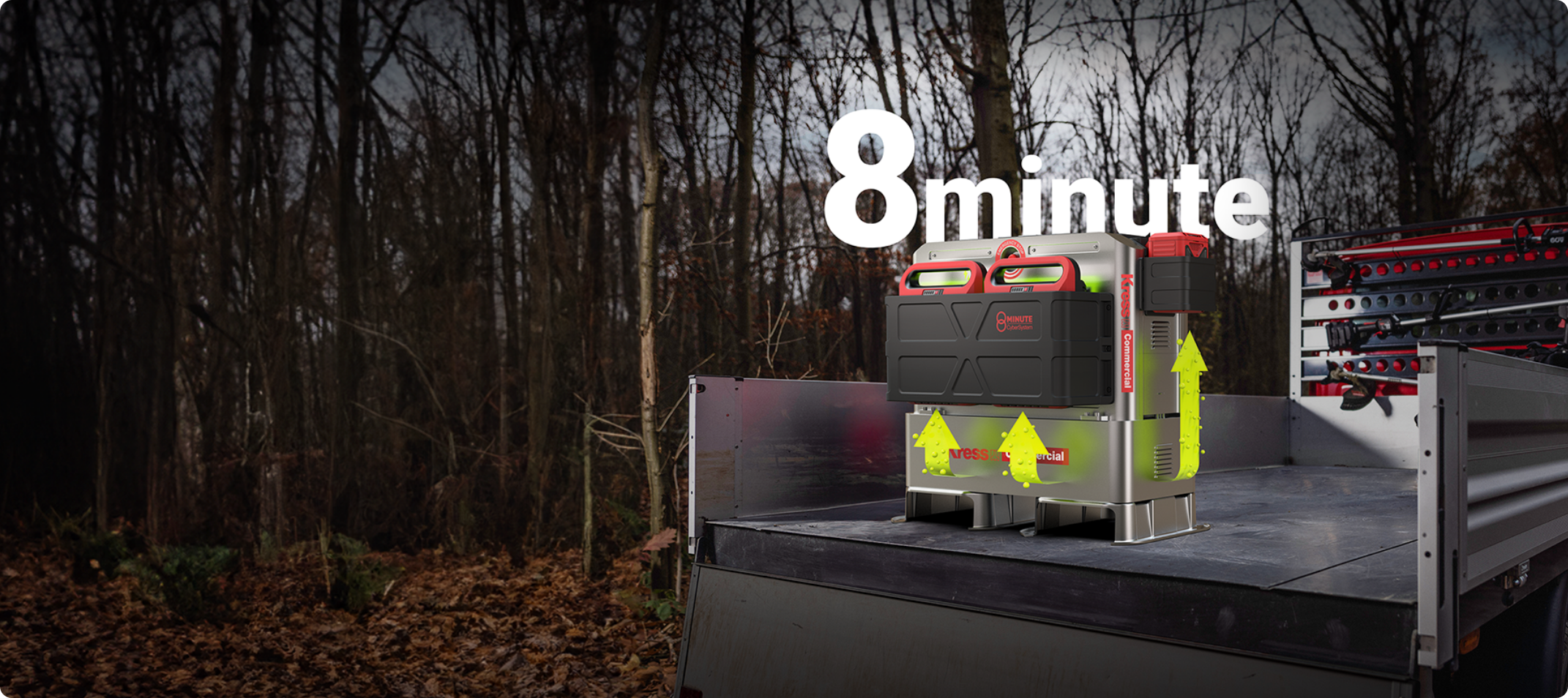 Kress CyberTank with batteries inside that shows the label of "8 minutes" charge
