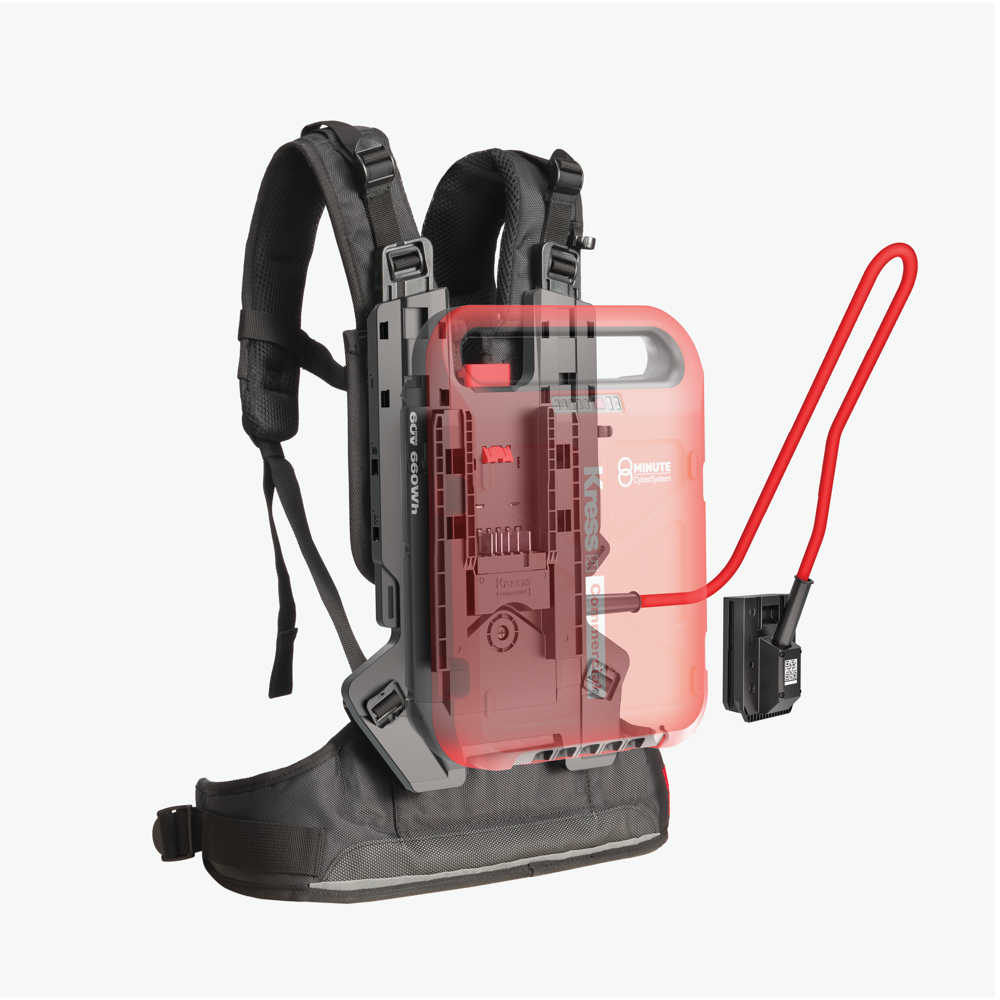Kress Backpack Battery Harness left side view with battery