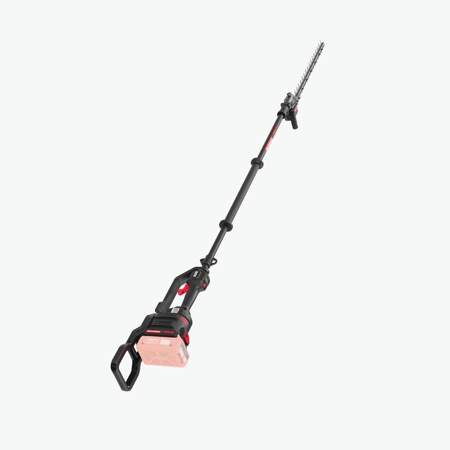 Kress Commercial 60V 22" Long Shaft Articulating (145°) Pole Hedge Trimmer back view without battery