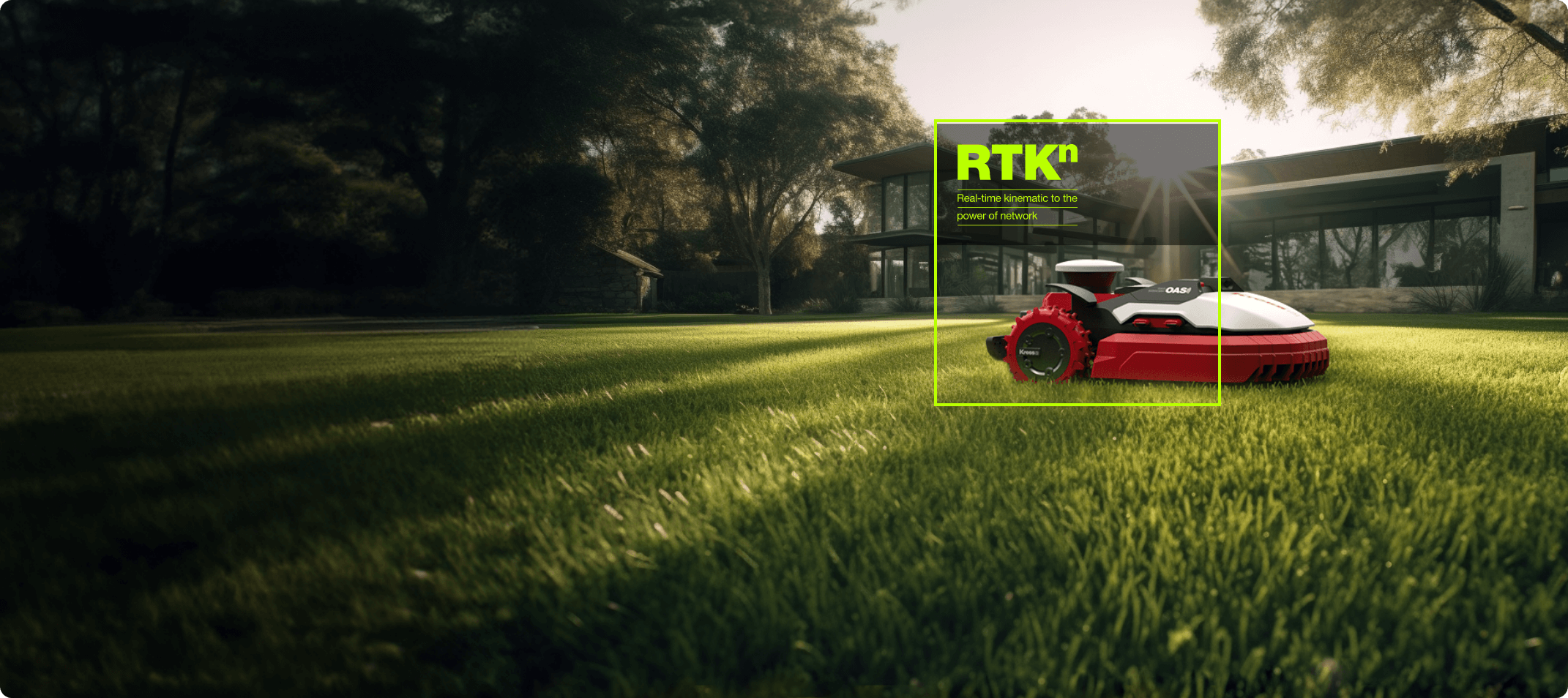 Kress lawn mower on grass with RTK branding in the background