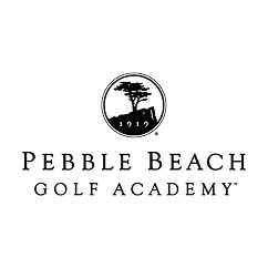 Pebble Beach Golf Academy logo with a tree design on a white background