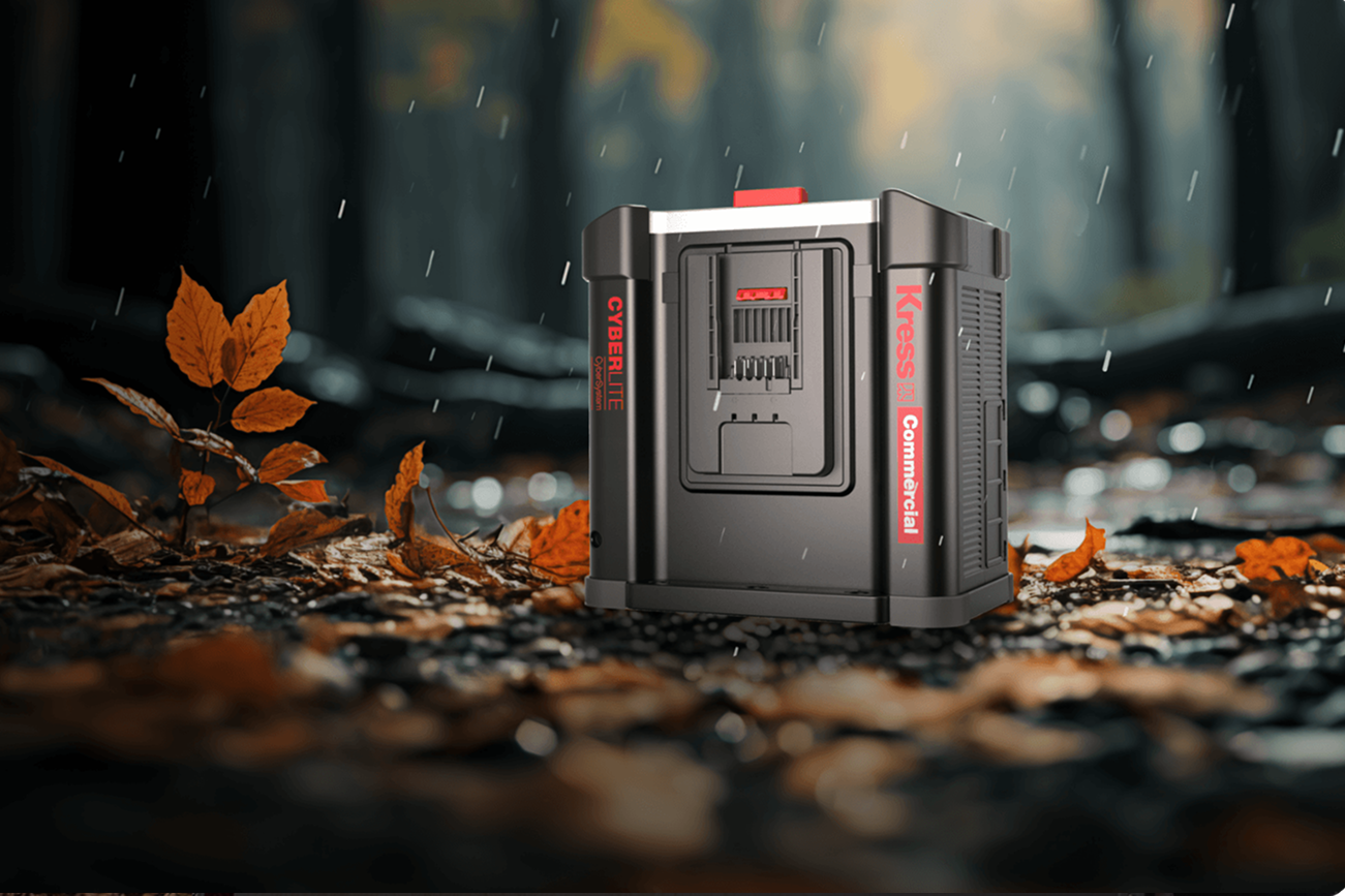 Kress Commercial Charger on a wet ground with leaves and blurred background
