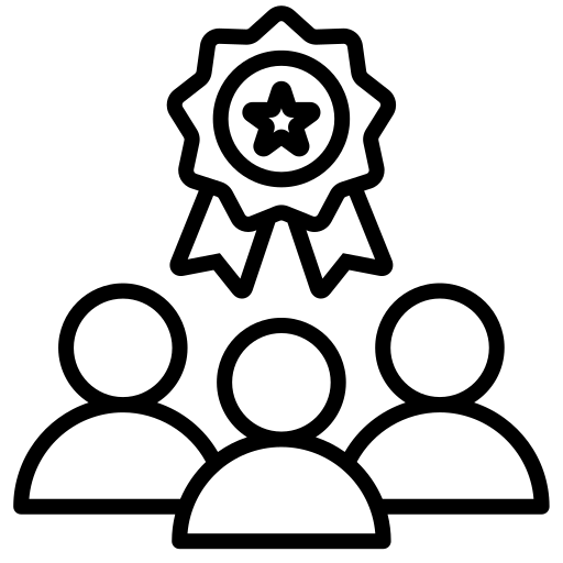 Icon of people with a star award above them on a transparent background